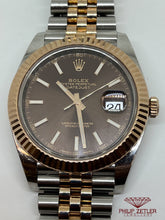 Load image into Gallery viewer, Rolex Rosegold & Steel 41 m Datejust Chocklate Brown Dial Serrated bezel