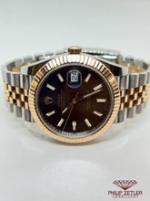 Load image into Gallery viewer, Rolex Rosegold & Steel 41 m Datejust Chocklate Brown Dial Serrated bezel