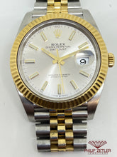 Load image into Gallery viewer, Rolex yellow gold & Steel 41 mm Datejust White Dial Serrated bezel.