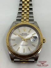 Load image into Gallery viewer, Rolex yellow gold & Steel 41 mm Datejust White Dial Serrated bezel.