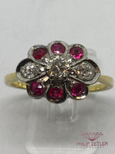 Load image into Gallery viewer, 18ct Diamond &amp; Ruby Flower Dress Ring
