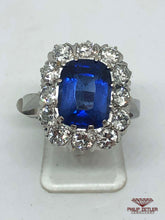 Load image into Gallery viewer, 18ct White Gold Diamond Rectangular Cut  Sapphire  &amp; Diamond Ring
