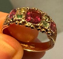 Load image into Gallery viewer, 15ct Garnet Emerald Ornate design Victorian Dress Ring
