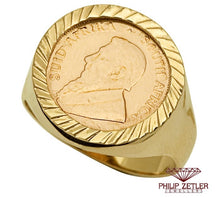 Laden Sie das Bild in den Galerie-Viewer, 9ct Gents Gold 1/10 Kruger Coin Ring
