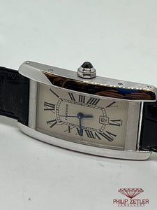 Cartier Tank Americaine lds 18ct White Gold Automatic Leather Strap.