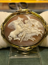 Load image into Gallery viewer, 9ct Gold Vintage  Cameo Broach Biblical Scene  Revelations 6/9 verse 8 white horse - bow, red horse - sword ,black horses- scales,ashen horse-wheat
