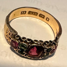Load image into Gallery viewer, 15ct Garnet Emerald Ornate design Victorian Dress Ring
