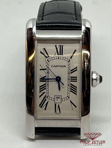 Cartier Tank Americaine lds 18ct White Gold Automatic Leather Strap.