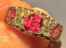 Load image into Gallery viewer, 15ct Garnet Emerald Ornate design Victorian Dress Ring
