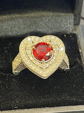 Load image into Gallery viewer, 18 ct white Gold Heart Shaped Diamond pave Dress Ring.Optional with garnet or round brilliant 2.48! 399,000
