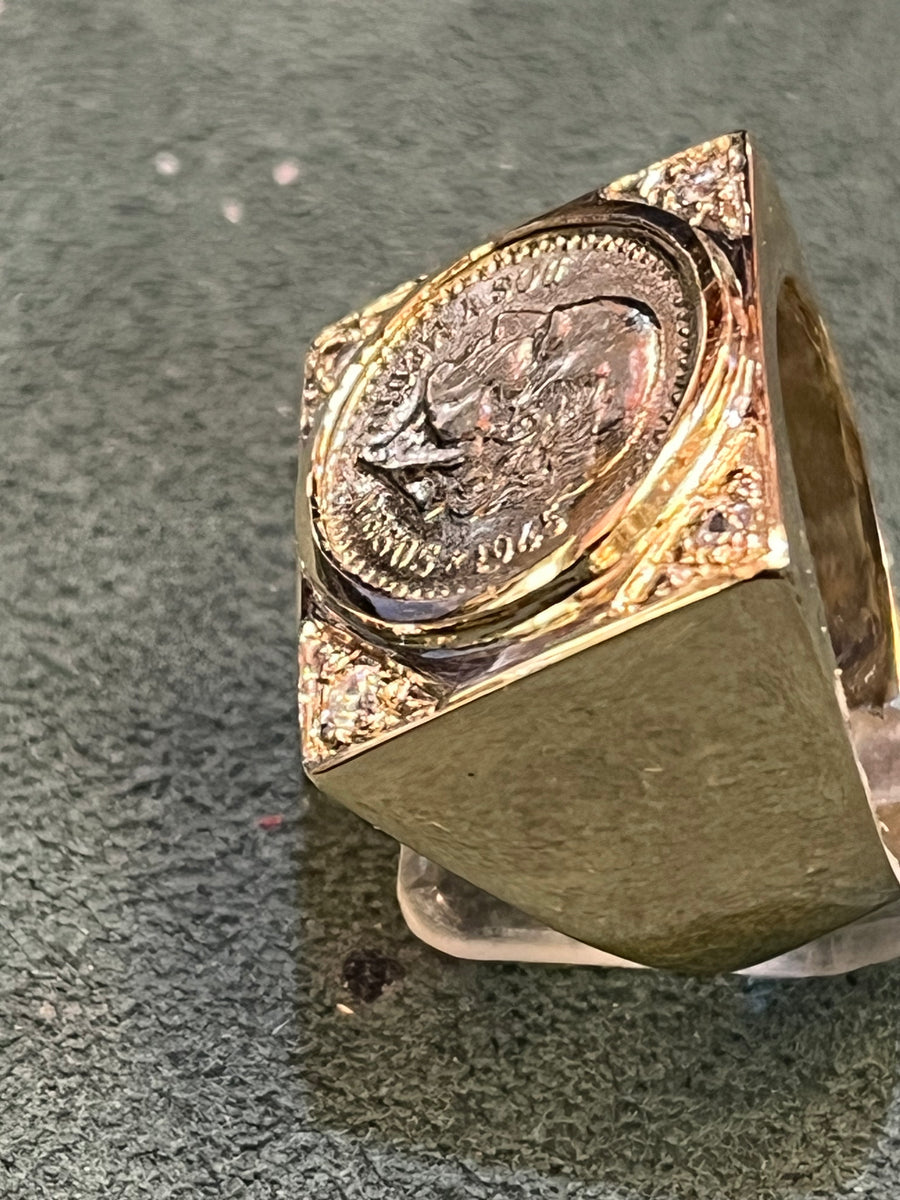 9ct Gents Gold 1/10 Kruger Coin Ring at Philip Zetler Jewellers