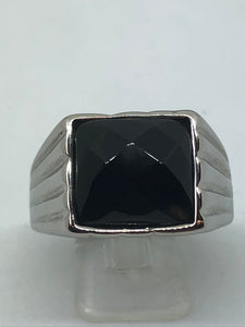 Stainless Steel Black Stone Domed Ring