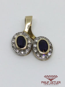 18ct Twin Oval Sapphire &  Diamond Pendant