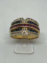 Laden Sie das Bild in den Galerie-Viewer, 14ct Diamond Sapphire &amp; Ruby Multicolour Dress Ring
