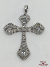 Load image into Gallery viewer, 9ct White Gold Diamond And Topaz Cross Pendant
