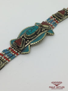 Silver Turquoise Bracelet with Multicolor Stones