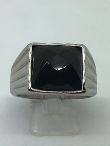 Stainless Steel Black Stone Domed Ring