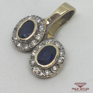 18ct Twin Oval Sapphire &  Diamond Pendant