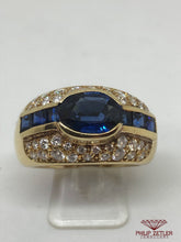Load image into Gallery viewer, 18ct Yellow Gold Sapphire &amp; Diamond Pave Ring
