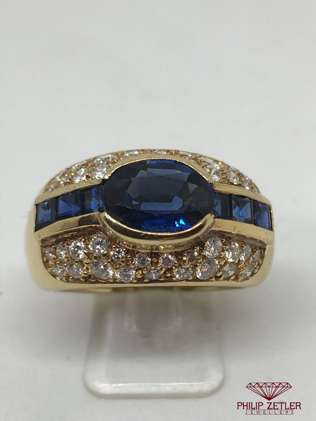 18ct Yellow Gold Sapphire &  Diamond Pave  Ring