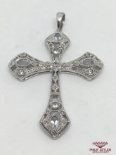 Load image into Gallery viewer, 9ct White Gold Diamond And Topaz Cross Pendant
