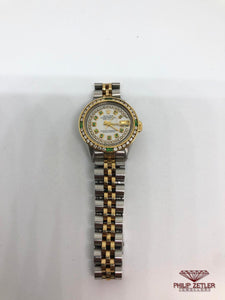 Rolex Ladies Datejust Diamond And Emerald Bezel Mother Of Pearl Dial