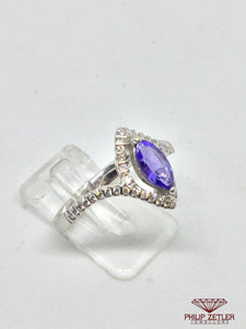 14ct White Gold Diamond & Marquise Tanzanite Ring