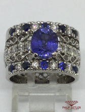 Charger l&#39;image dans la galerie, 18 ct White Gold Blue Sapphire Tanzanite &amp; Diamond Barrel Ring

