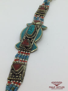 Silver Turquoise Bracelet with Multicolor Stones