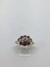 Laden Sie das Bild in den Galerie-Viewer, 18ct Diamond &amp; Ruby Flower Dress Ring

