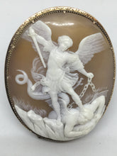 Load image into Gallery viewer, 9ct Gold Cameo Broach Michael The Arch Angel
