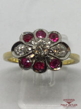 Afbeelding in Gallery-weergave laden, 18ct Diamond &amp; Ruby Flower Dress Ring
