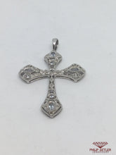 Load image into Gallery viewer, 9ct White Gold Diamond And Topaz Cross Pendant
