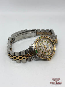 Rolex Ladies Datejust Diamond And Emerald Bezel Mother Of Pearl  Dial