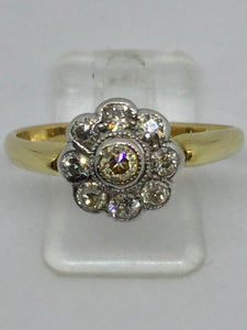 18ct Diamond Flower Cluster Antique Ring