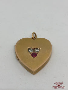 15ct Gold Diamond & Ruby Heart Pendant