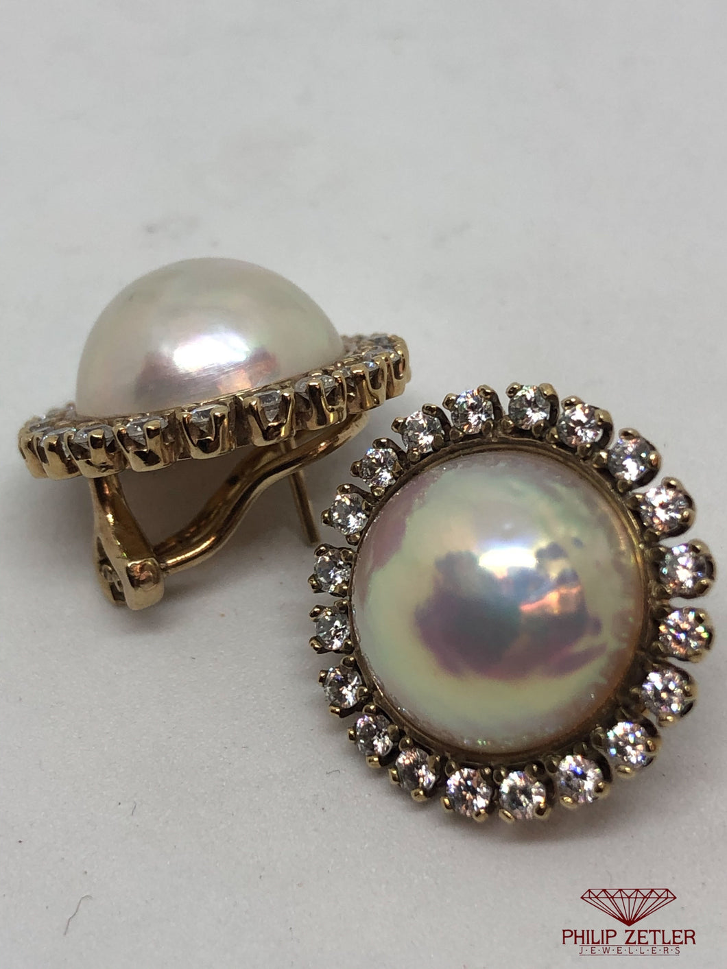 18ct Mabe Pearl & Diamond Earrings