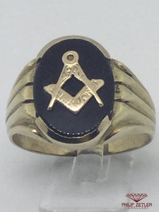 9ct Gents Onyx Masonic Ring