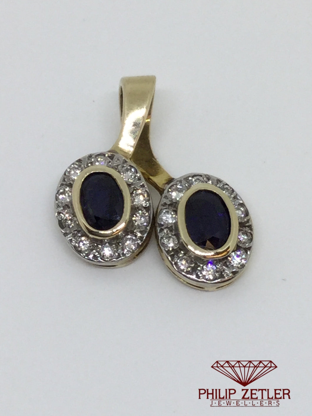18 ct Twin Oval Sapphire & Diamond Pendant