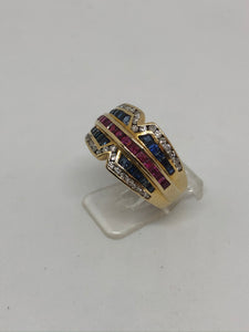 14ct Diamond Sapphire & Ruby Multicolour Dress Ring