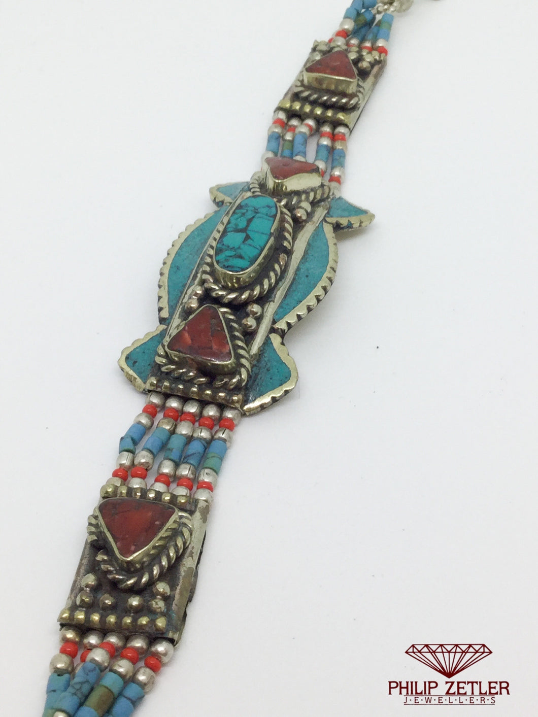 Silver Turquoise Bracelet with Multicolor Stones