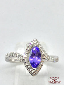 14ct White Gold Diamond & Marquise Tanzanite Ring