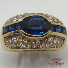 Load image into Gallery viewer, 18ct Yellow Gold Sapphire &amp; Diamond Pave Ring
