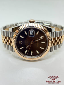 Rolex 18ct Rosegold  & Steel 41 m Datejust Chocklate Brown Dial Serrated bezel