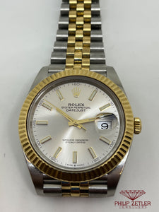 Rolex 18ct yellow gold & Steel 41 mm Datejust White Dial Serrated bezel.