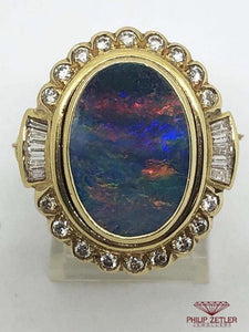 18ct Rainbow Opal, Gold and Diamond Ring