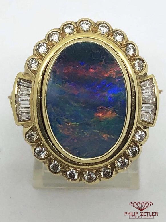 18ct Rainbow Opal, Gold and Diamond Ring