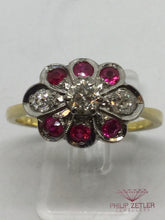 Afbeelding in Gallery-weergave laden, 18ct Diamond &amp; Ruby Flower Dress Ring
