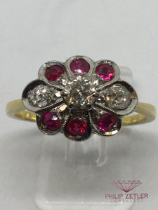 18ct Diamond & Ruby Flower Dress Ring