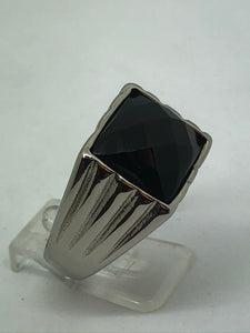 Stainless Steel Black Stone Domed Ring